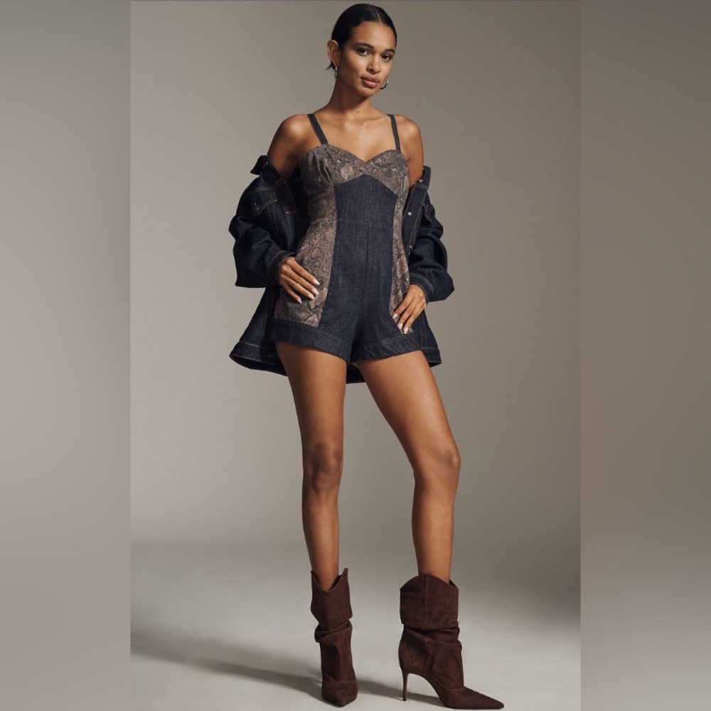 Anthropologie Pilcro Snakeskin Sleeveless Denim Romper